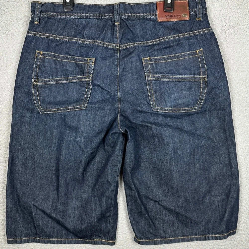 Ecko Unltd. Baggy Shorts Mens 38 Blue Dark Wash Denim Skater Hip Hop 5 Pocket